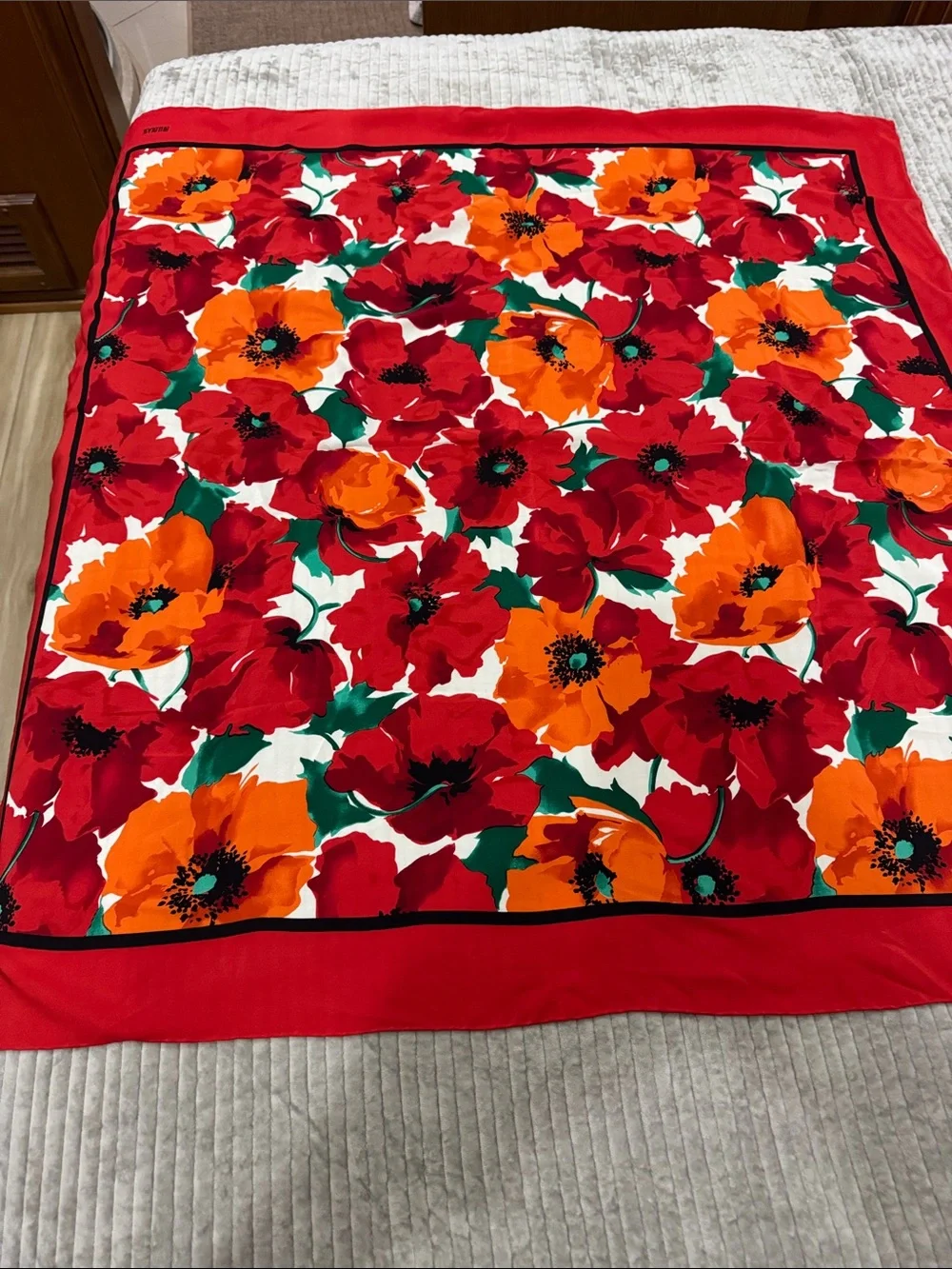 Bill Blass Red and Orange Floral Oversized Silk Scarf